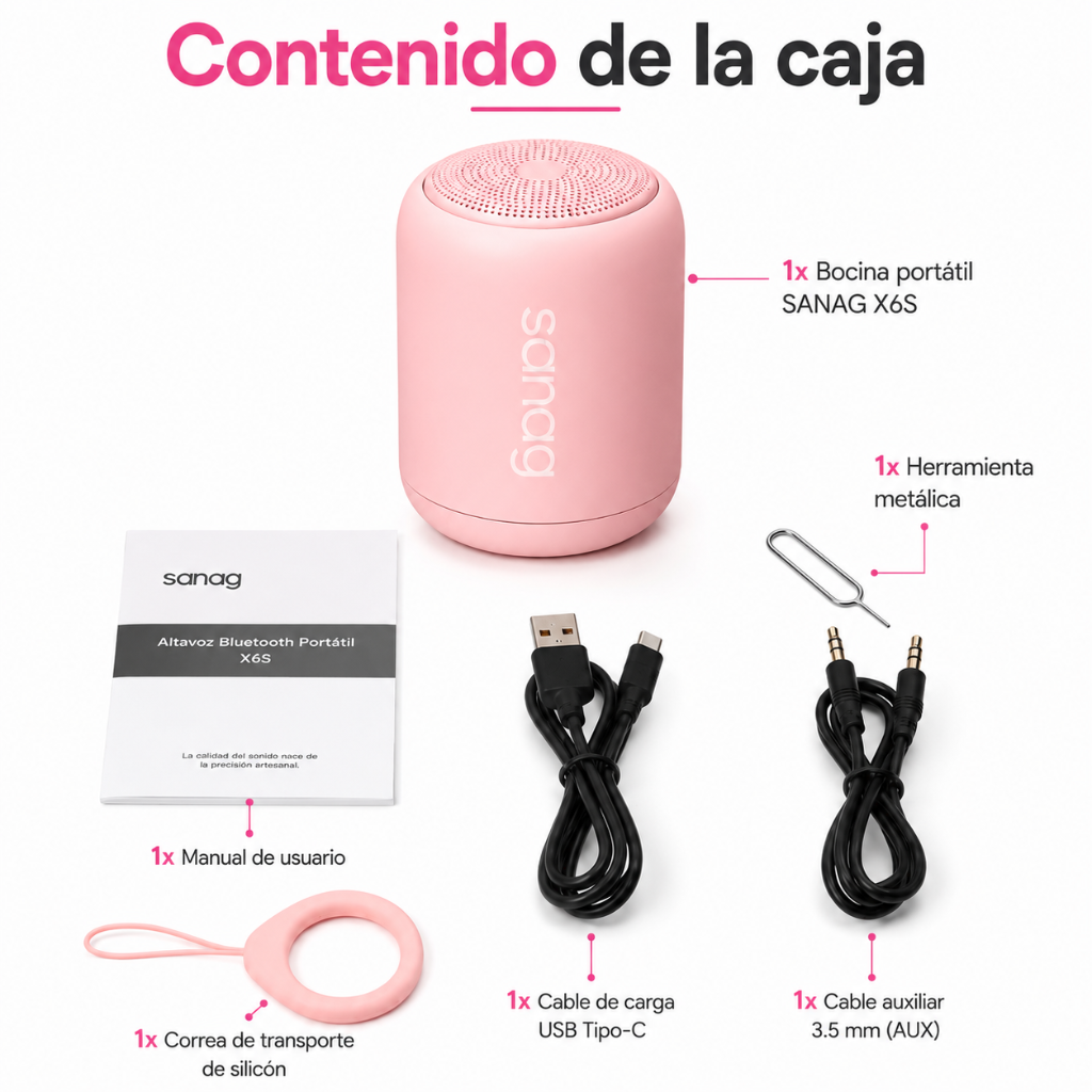 SMARTWATCH FUTUREM DW01 (DORADO) + AUDIFONOS REDMI BUDS 6 PLAY (ROSA) + BOCINA SANAG X6S (ROSA)