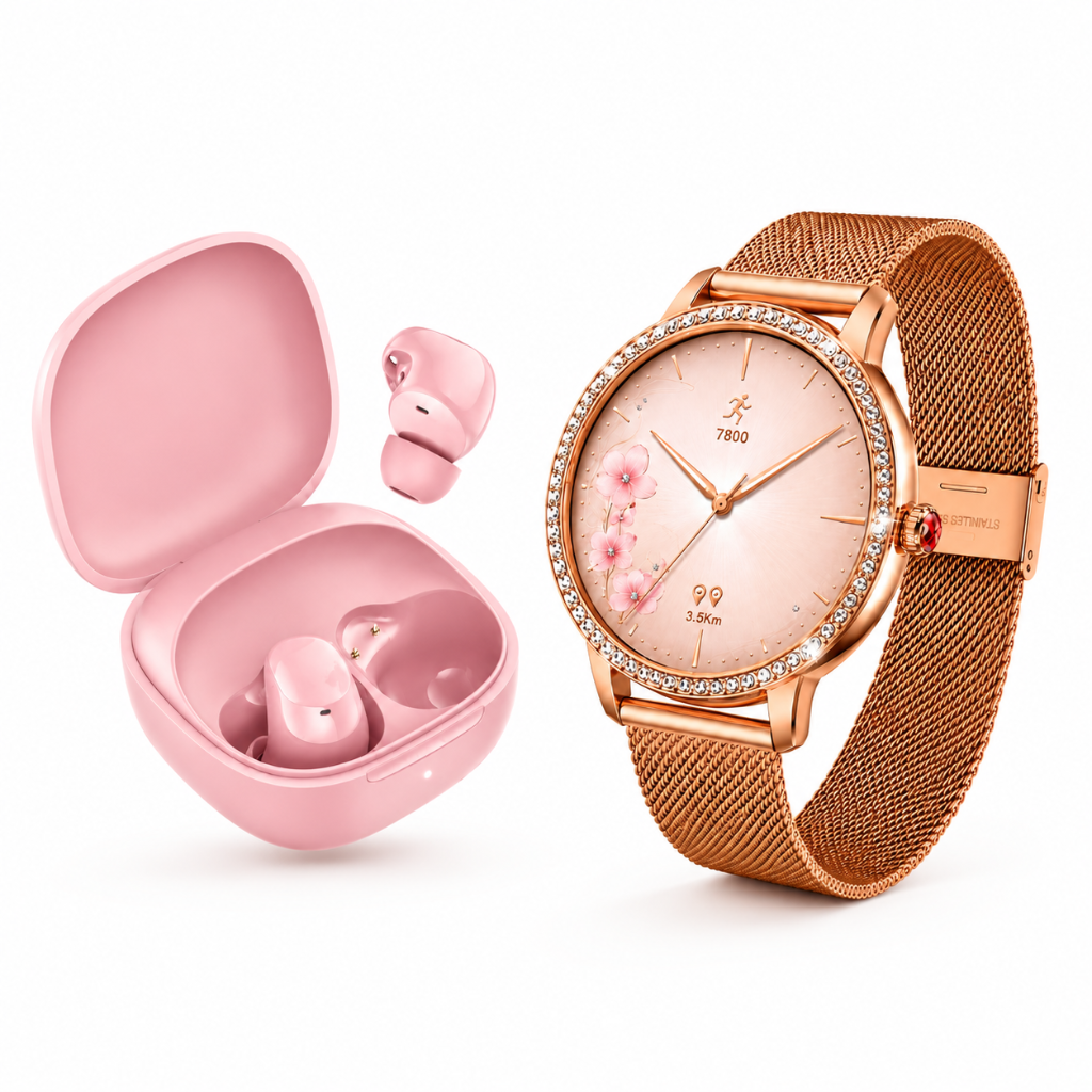 SMARTWATCH FUTUREM DW01 (DORADO) + AUDIFONOS REDMI BUDS 6 PLAY (ROSA)