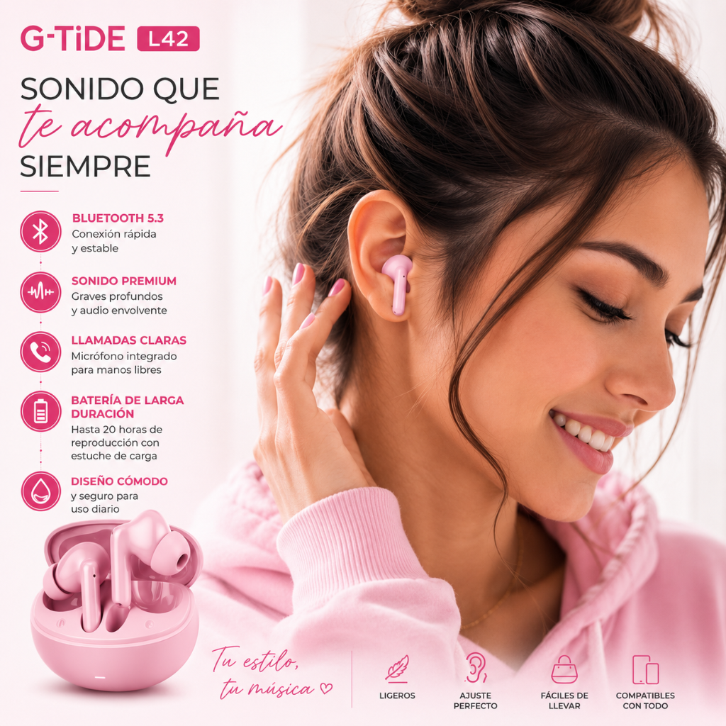 SMARTWATCH FUTUREM DW01 (DORADO) + AUDIFONOS G-TIDE L42 (ROSA)