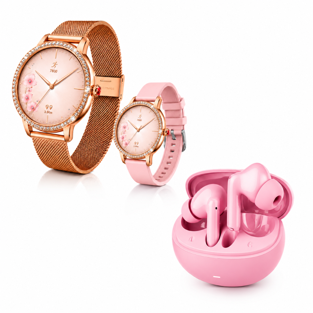 SMARTWATCH FUTUREM DW01 (DORADO) + AUDIFONOS G-TIDE L42 (ROSA)