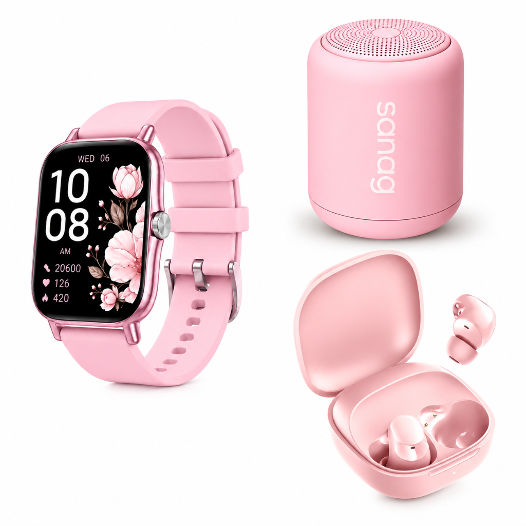 SMARTWATCH FUTUREM FM13 (ROSA)+ AUDIFONOS REDMI BUDS 6 PLAY (ROSA) + BOCINA SANAG X6S (ROSA)