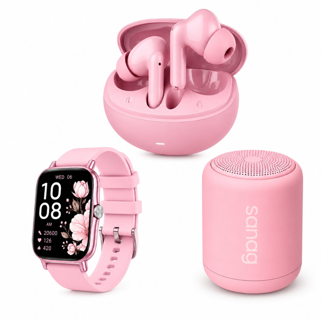 SMARTWATCH FUTUREM FM13 (ROSA)+ AUDIFONOS G-TIDE L42 (ROSA) + BOCINA SANAG X6S (ROSA)