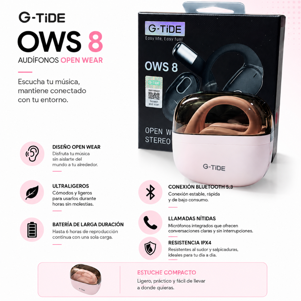 Smartwatch Futurem  FM13 (Rosa) + Audifonos G-tide OWS 8 (Rosa)