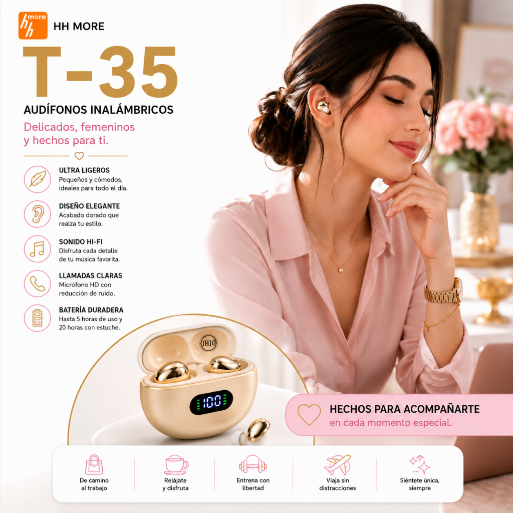 SMARTWATCH G-TIDE S5 PRO (CORREAS: CUERO, MARFIL, NARANJA) + AUDIFONOS HH MORE MINI T-35 (DORADO)