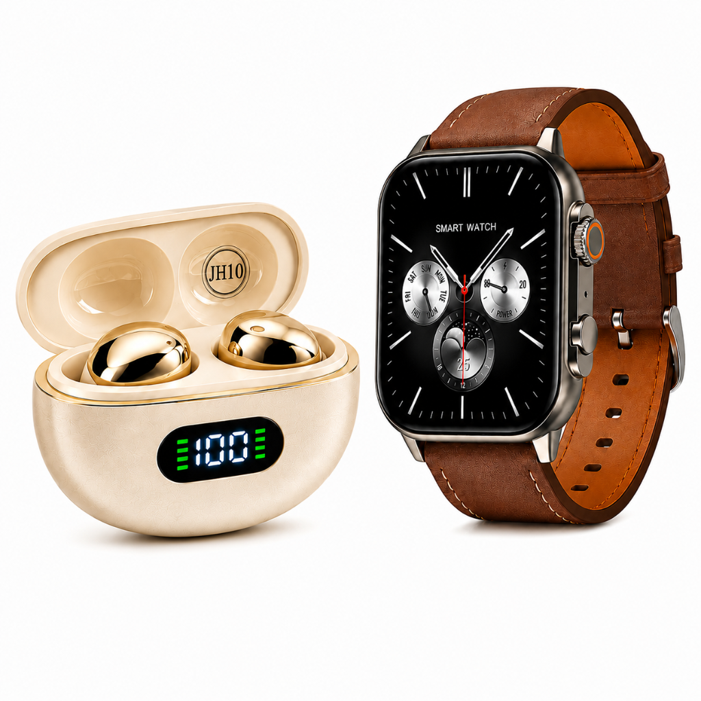 SMARTWATCH G-TIDE S5 PRO (CORREAS: CUERO, MARFIL, NARANJA) + AUDIFONOS HH MORE MINI T-35 (DORADO)