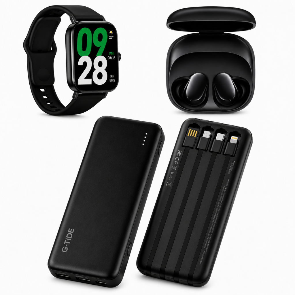 SMARTWATCH WATCH 5 ACTIVE (NEGRO) + AUDIFONOS REDMI BUDS 6 PLAY (NEGRO) + POWER BANK G-TIDE P1 (NEGRA)