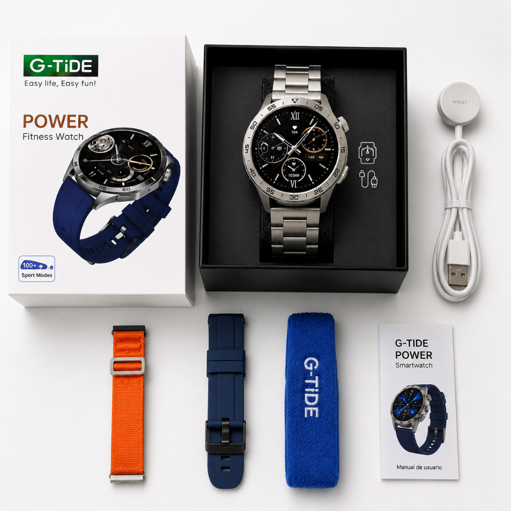 SMARTWATCH G-TIDE POWER (PLATA) + AUDIFONOS HH T-55 DOBLE (PLATA)