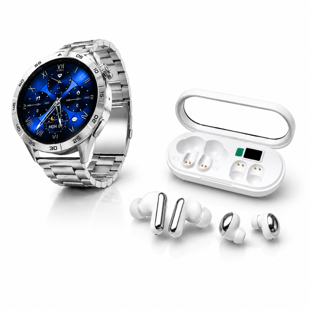 SMARTWATCH G-TIDE POWER (PLATA) + AUDIFONOS HH T-55 DOBLE (PLATA)