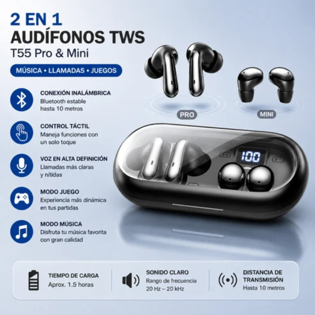 SMARTWATCH FILWANS GTR (NEGRO) + AUDIFONOS HH T-55 DOBLE (NEGRO)