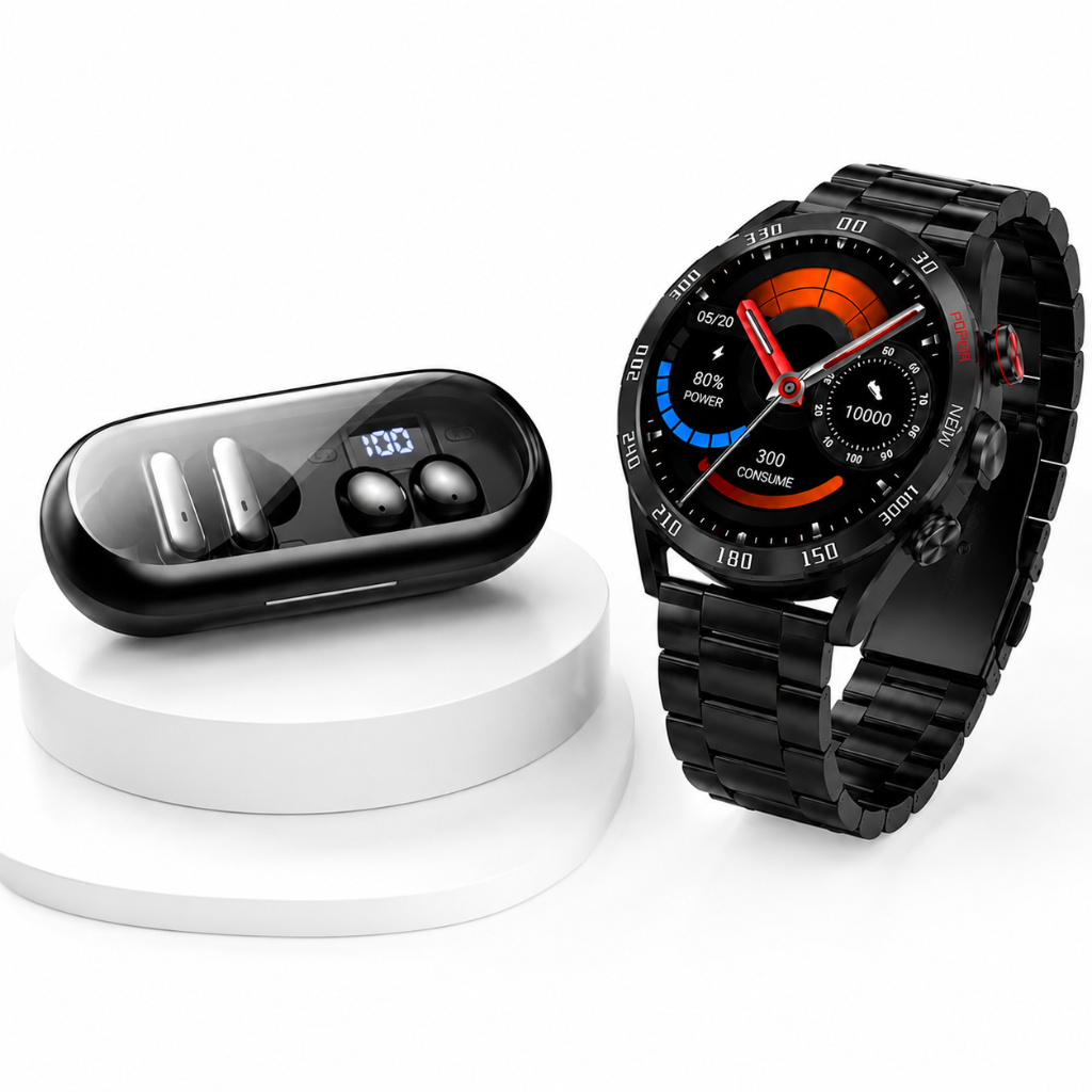 SMARTWATCH FILWANS GTR (NEGRO) + AUDIFONOS HH T-55 DOBLE (NEGRO)