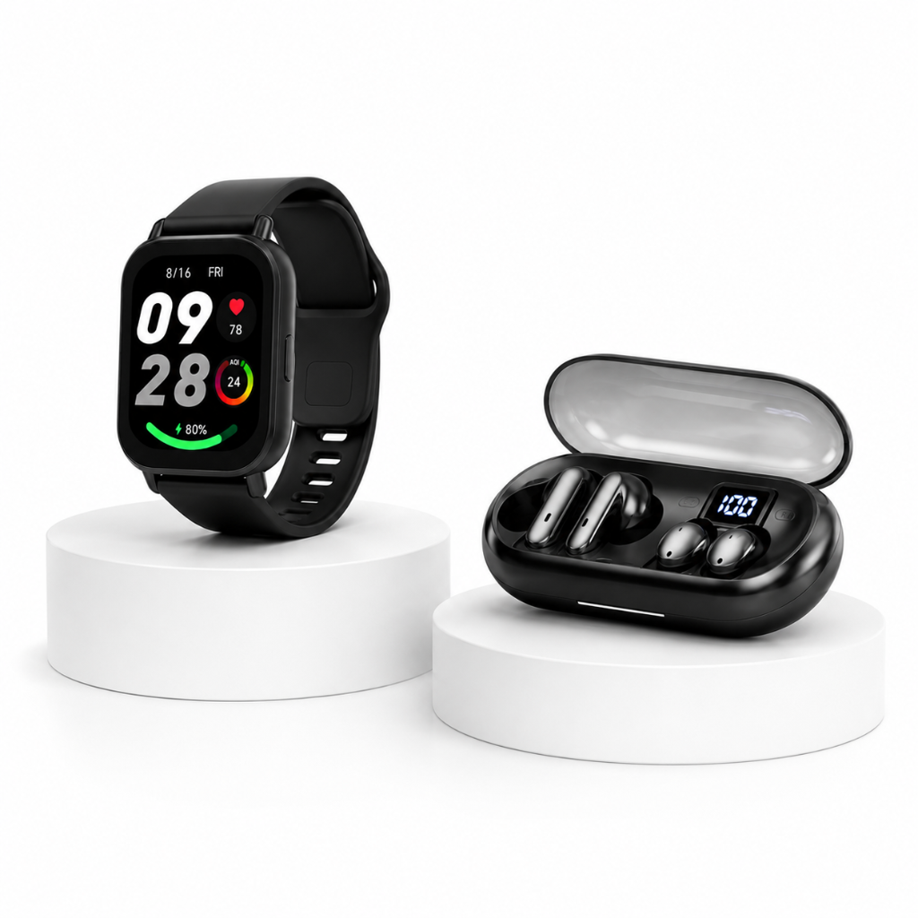 SMARTWATCH WATCH 5 ACTIVE (NEGRO) CON AUDIFONOS HH T-55 DOBLE (NEGRO)