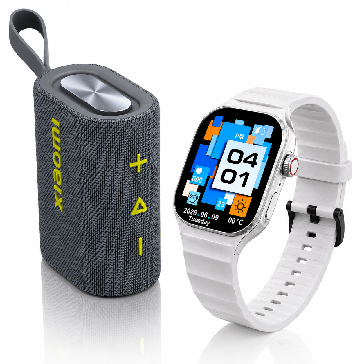 BOCINA XIAOMI SOUND POCKET (AZUL) + SMARTWATCH FUTUREM FM15 (PLATA)