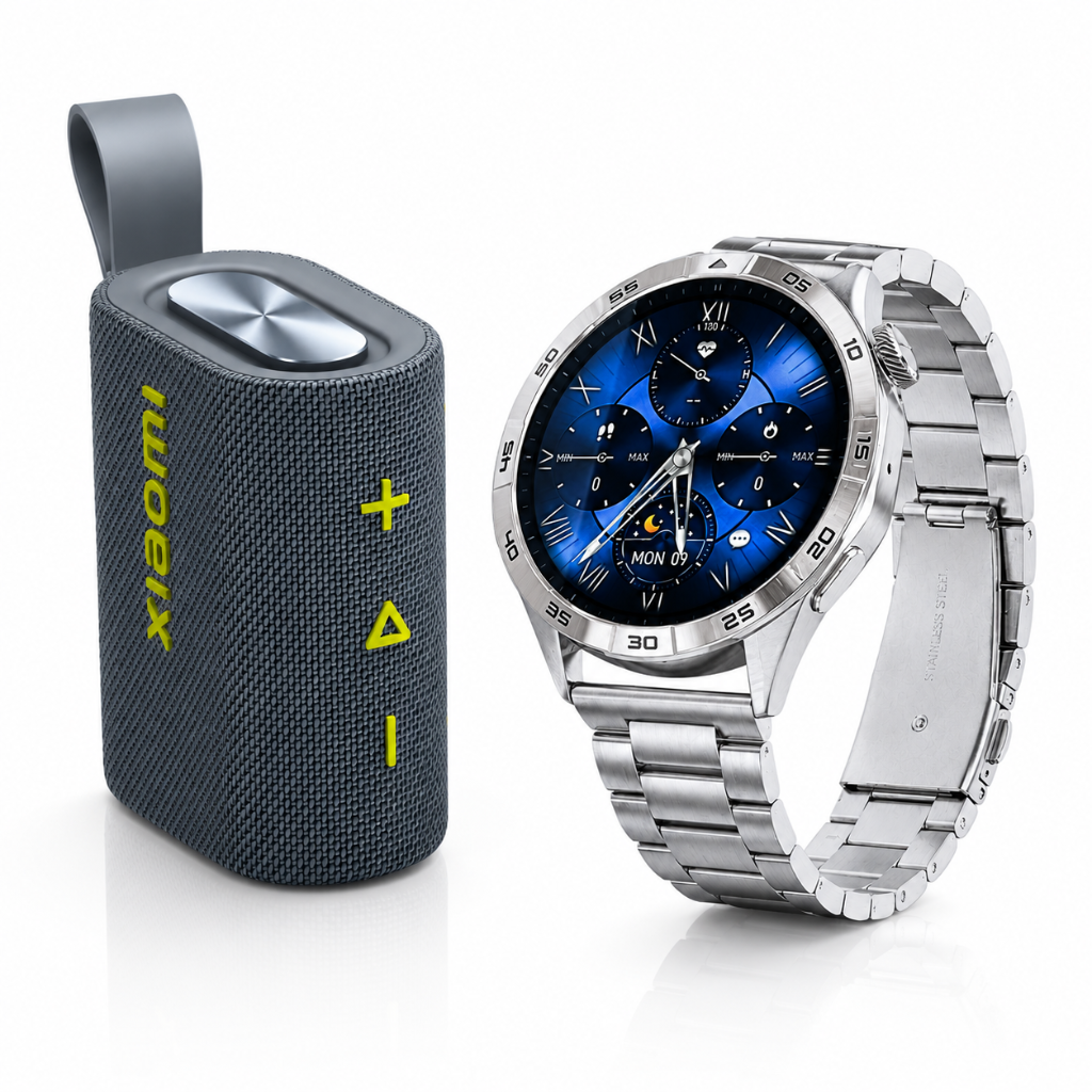 BOCINA XIAOMI SOUND POCKET (AZUL) + SMARTWATCH G-TIDE POWER (PLATA)