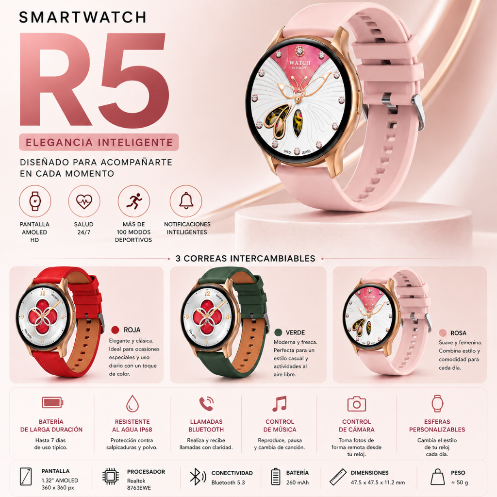 BOCINA XIAOMI SOUND POCKET (ROSA) + SMARTWATCH G-TIDE R5 (DORADA)