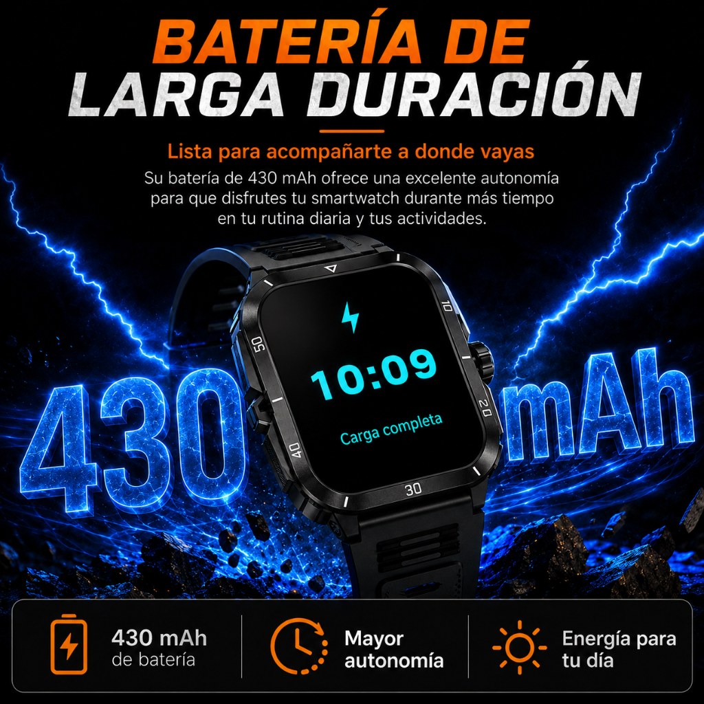 SMARTWATCH FUTUREM KT71 ESTILO MILITAR + AUDIFONOS BUDS 6 PLAY (NEGRO)