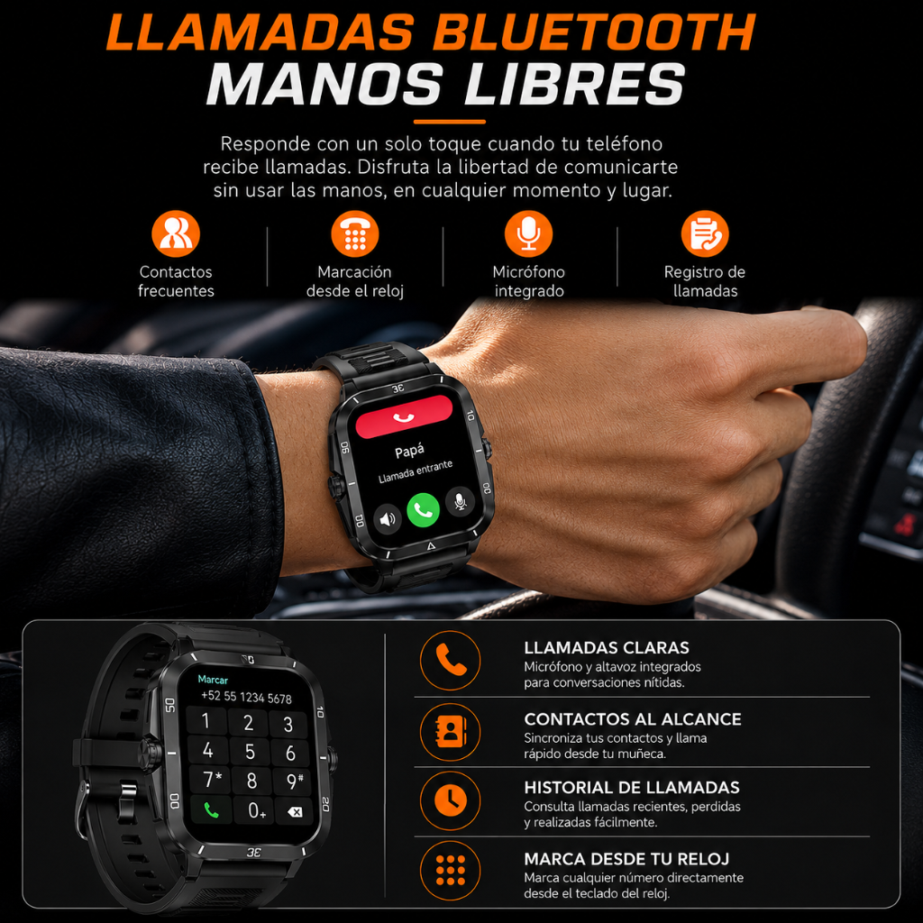 SMARTWATCH FUTUREM KT71 ESTILO MILITAR + AUDIFONOS G-TIDE L22 (NEGRO)