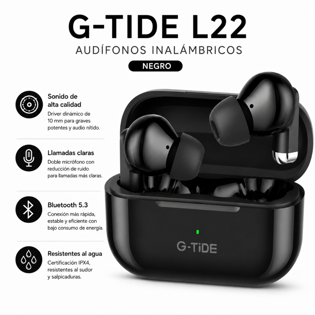 SMARTWATCH FUTUREM KT71 ESTILO MILITAR + AUDIFONOS G-TIDE L22 (NEGRO)
