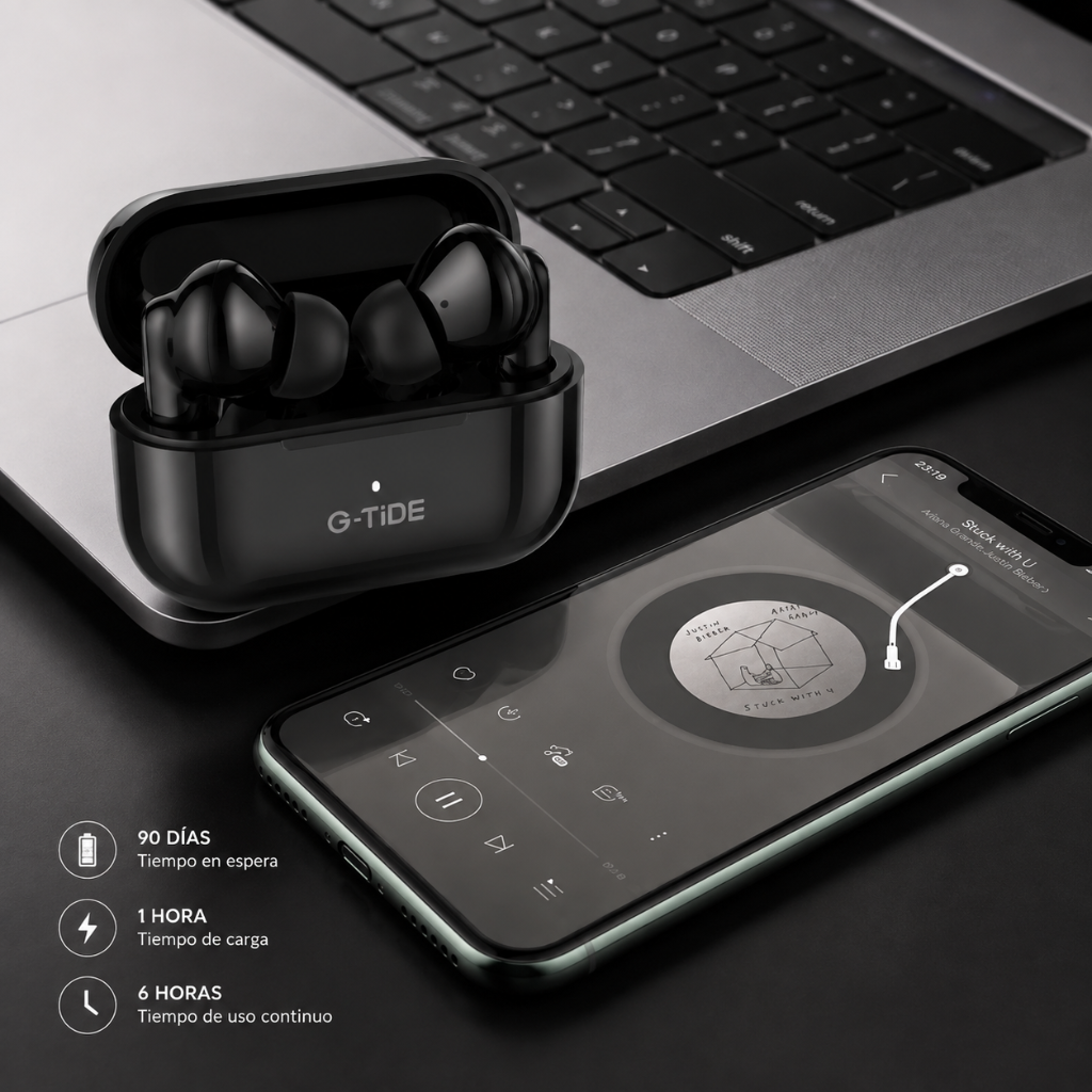 SMARTWATCH FUTUREM KT71 ESTILO MILITAR + AUDIFONOS G-TIDE L22 (NEGRO)