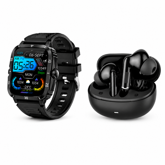 SMARTWATCH FUTUREM KT71 ESTILO MILITAR + AUDIFONOS G-TIDE L42 (NEGRO)