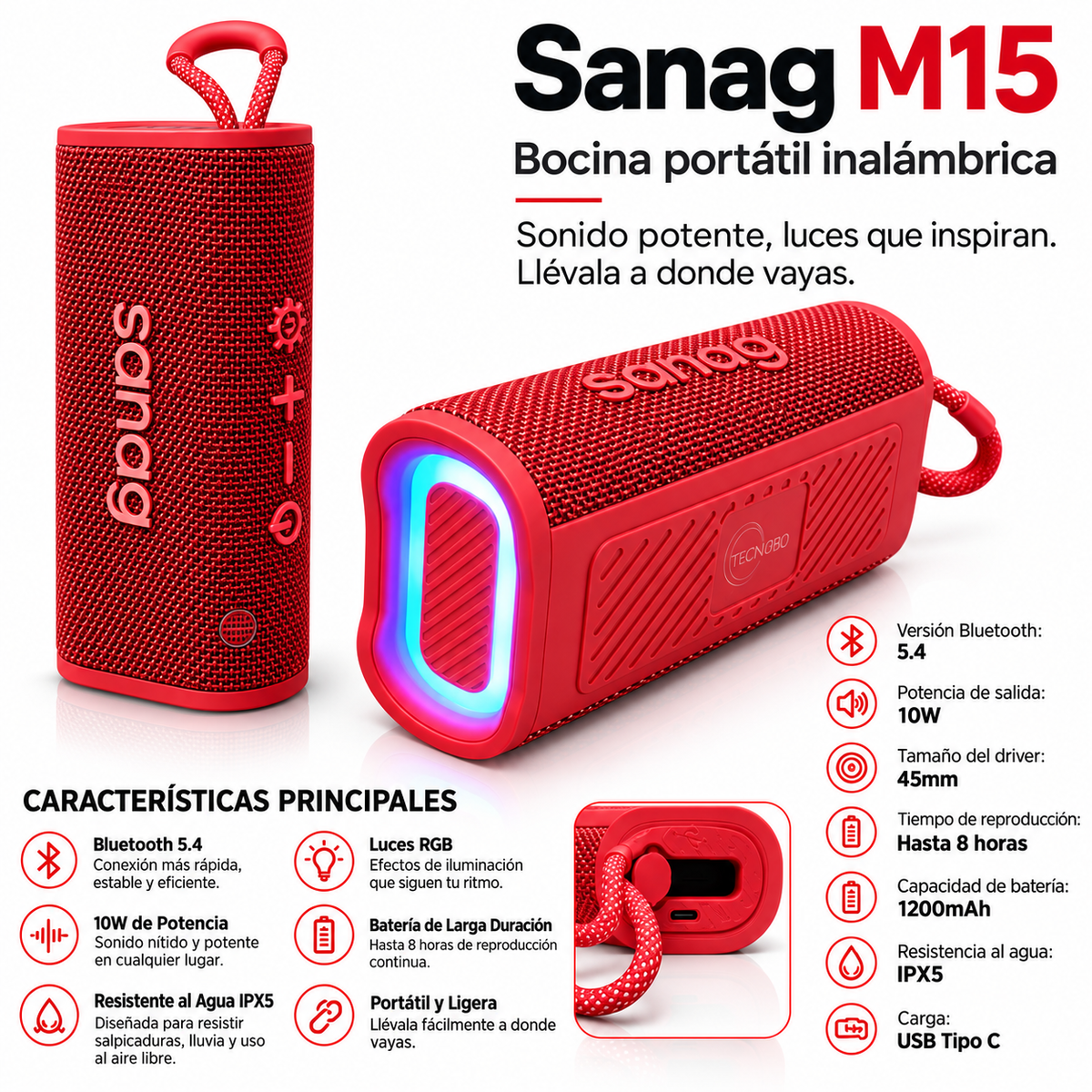Bocina Sanag M15 + Smartwatch Futurem FM13 + Audífonos G-Tide L42
