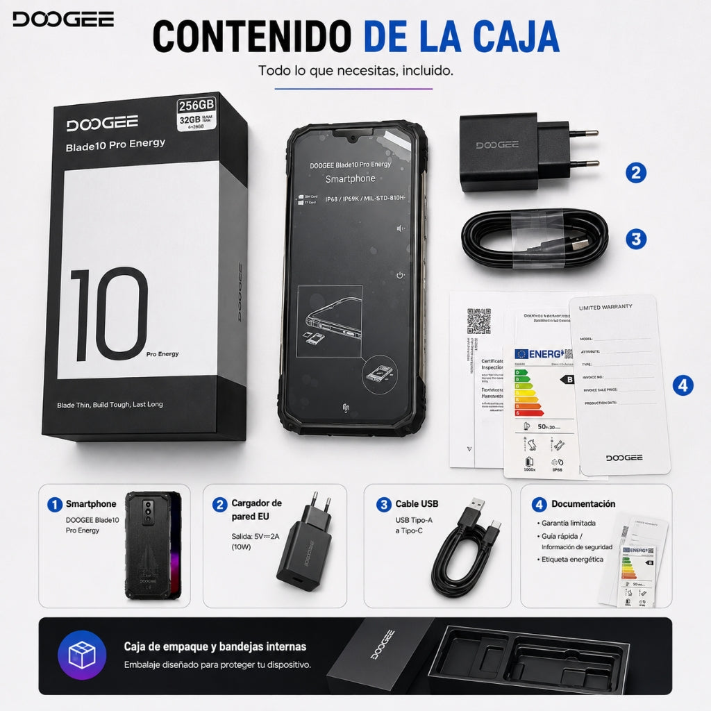 SMARTPHONE DOOGEE BLADE 10 PRO ENERGY + SMARTWATCH G-TIDE R6 PRO (NEGRA) Y BOCINA G-TIDE SV-30