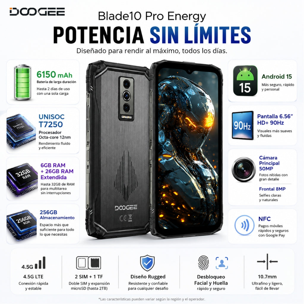 SMARTPHONE DOOGE BLASE 10 PRO ENERGY + SMARTWACTH ESTILO MILITAR
