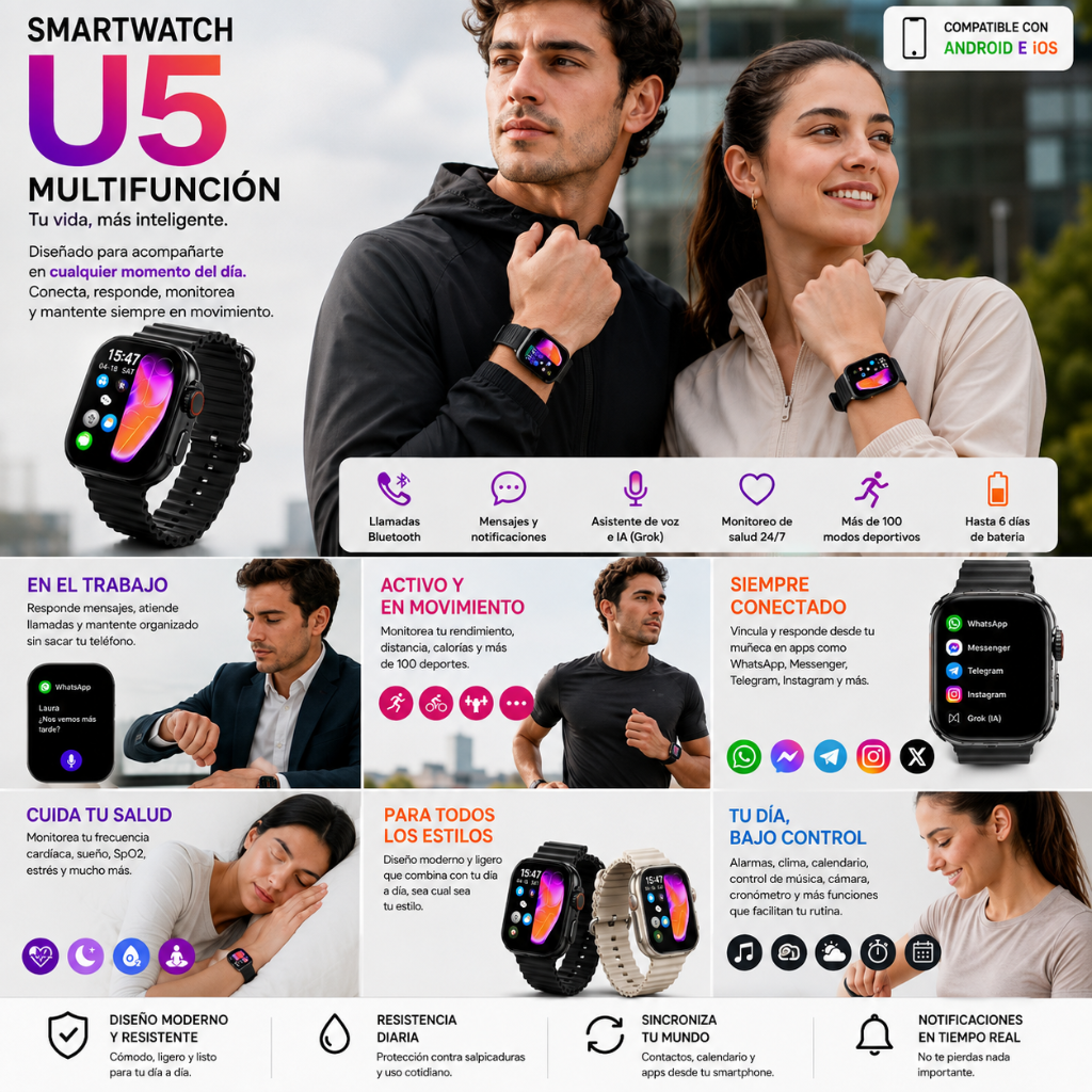 AUDIFONOS G-TIDE EG22 (NEGRO) + SMARTWATCH MICROWEAR U5