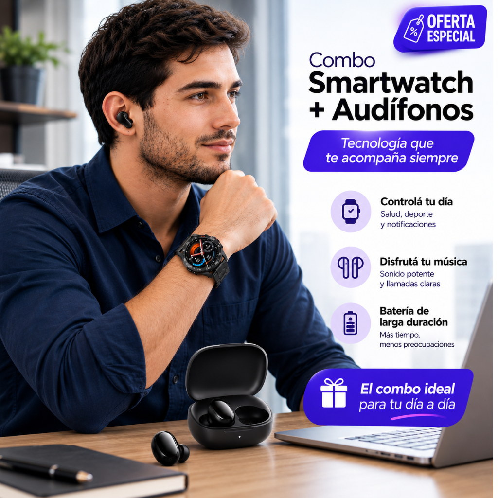 SMARTWATCH FILWANS GTR (NEGRO) + AUDIFONOS XIAOMI REDMI BUDS 6 PLAY (NEGRO)