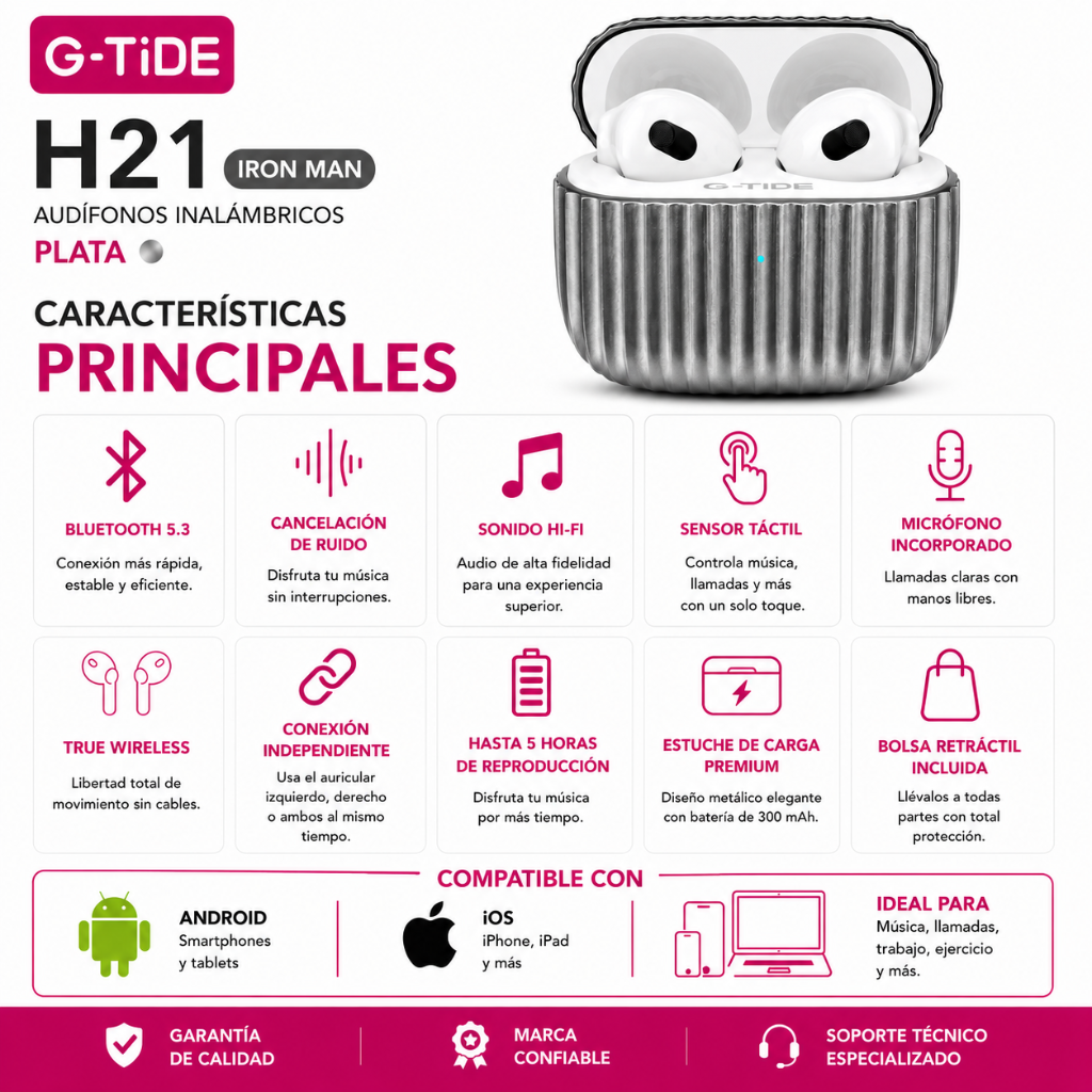 SMARTWATCH FILWANS GTR (PLATA) + AUDIFONOS G-TIDE H21 (METAL)