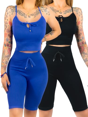 Set De 2 Conjunto Deportiva Mujer Short Y Blusa Stretch Fit Push Up