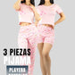 Pijama De 3 Piezas Mujer Pantalon Short Y Playera A Juego