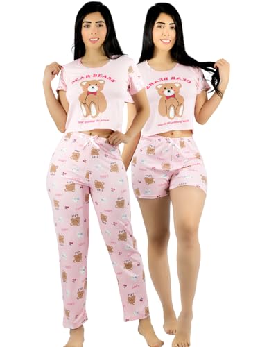 Pijama De 3 Piezas Mujer Pantalon Short Y Playera A Juego