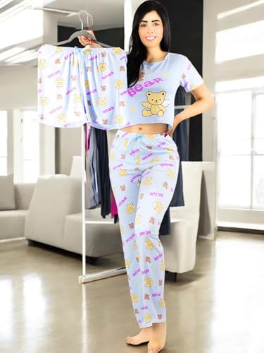 Pijama De 3 Piezas Mujer Pantalon Short Y Playera A Juego