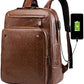 Bluelander Mochila Antirrobo para Laptop Impermeable de Cuero Sintético con Carga USB para Power Bank (no incluida), Múltiples Bolsillos, Tirantes Acolchados, Excelente para Viajes y Oficina (Café)