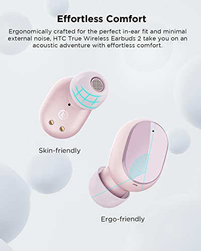 Audífonos Inalámbricos Bluetooth 5.3 HTC   Wireless Earbuds con micrófono Incorporado Control Táctil con Graves Profundos para Llamadas, Oficina, Deporte (Rosa)