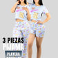 Pijama De 3 Piezas Mujer Pantalon Short Y Playera A Juego