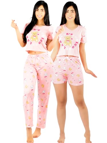 Pijama De 3 Piezas Mujer Pantalon Short Y Playera A Juego
