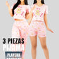 Pijama De 3 Piezas Mujer Pantalon Short Y Playera A Juego