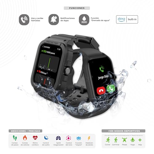 Smartwatch para Hombre ERA XTream X1 Haz Llamadas Alexa Integrado Reloj Inteligente Deportivo Resistente al Agua Compatible con iOS y Android Batería hasta 7 días +1 Correa de Regalo, Negro