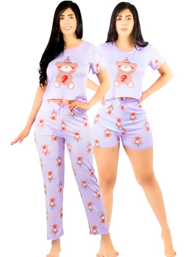 Pijama De 3 Piezas Mujer Pantalon Short Y Playera A Juego