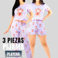 Pijama De 3 Piezas Mujer Pantalon Short Y Playera A Juego