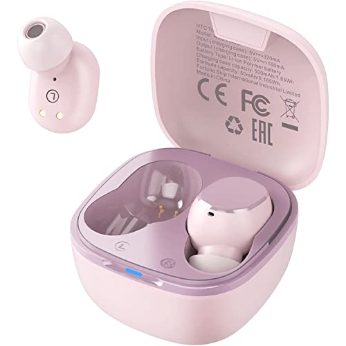 Audífonos Inalámbricos Bluetooth 5.3 HTC   Wireless Earbuds con micrófono Incorporado Control Táctil con Graves Profundos para Llamadas, Oficina, Deporte (Rosa)