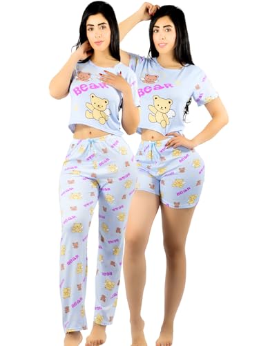 Pijama De 3 Piezas Mujer Pantalon Short Y Playera A Juego