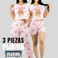 Pijama De 3 Piezas Mujer Pantalon Short Y Playera A Juego