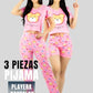 Pijama De 3 Piezas Mujer Pantalon Short Y Playera A Juego