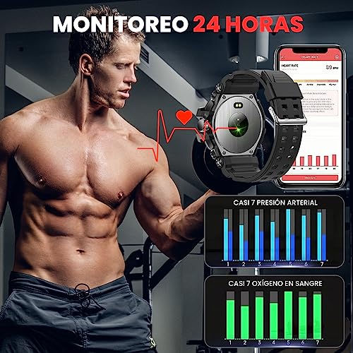 Smartwatch de Natación Impermeable IPX68, Reloj Inteligente de Llamada Bluetooth, Pantallas HD(360 * 360) con Monitor de Frecuencia Cardíaca/Oxígeno en Sangre/Presión Arterial, GPS