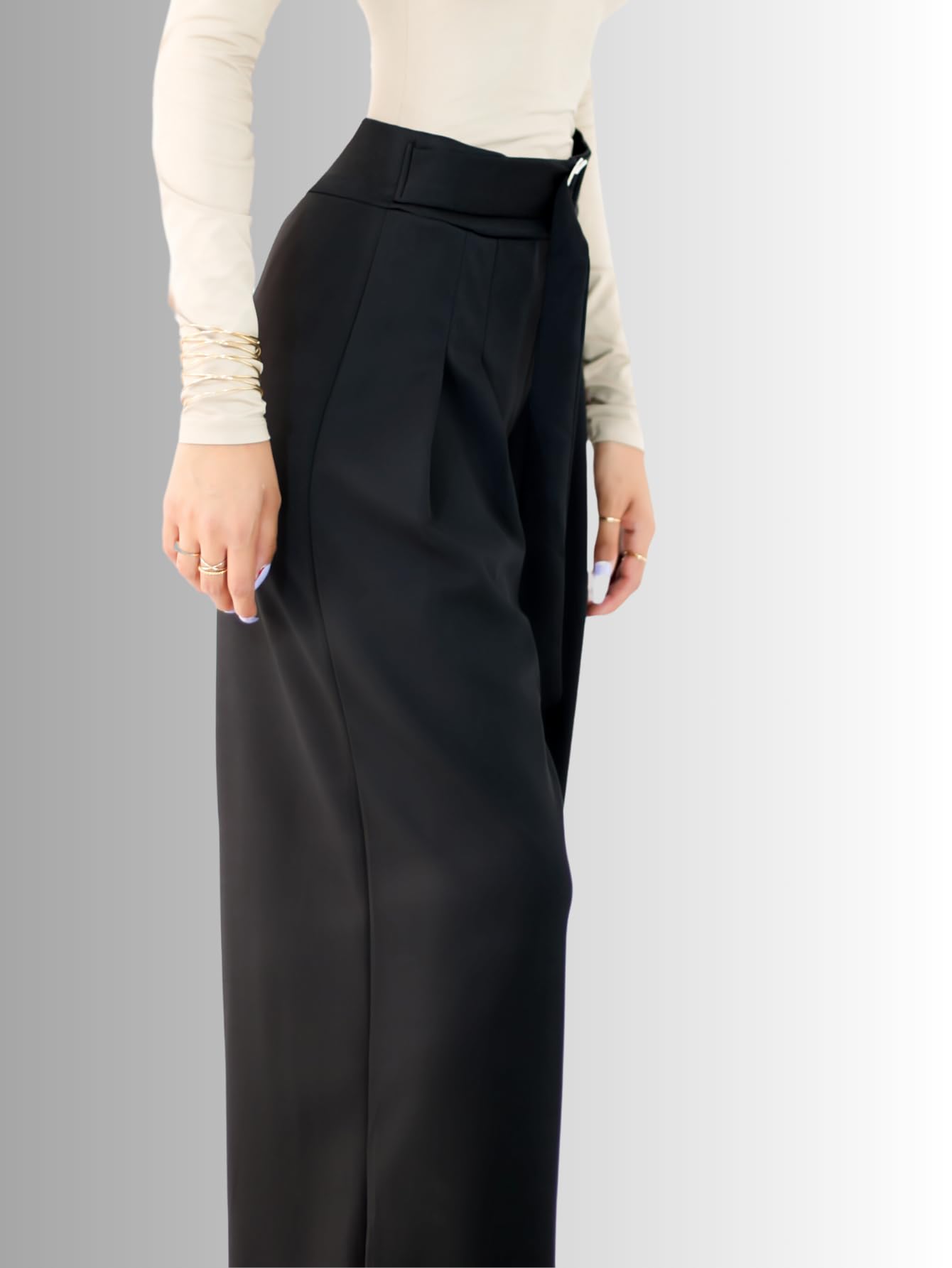 Generic Pantalones Wide Legs para Mujer (MX/US, Alfa, Talla única, Regular, Regular, Negro)