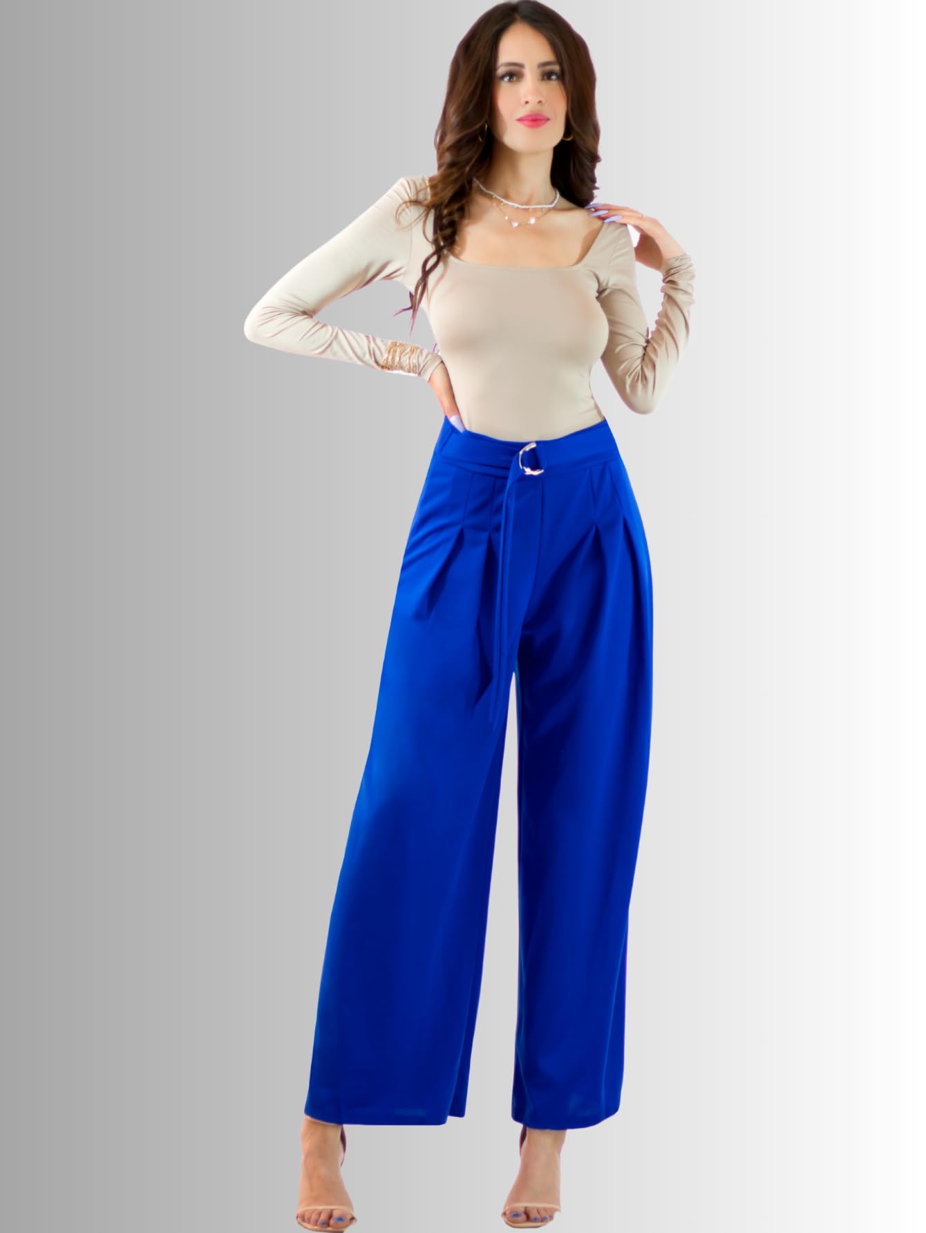 Generic Pantalones Wide Legs para Mujer (MX/US, Alfa, Talla única, Regular, Regular, Azul)