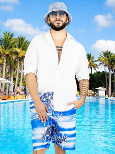 Traje de Baño Hombre Estampado Trajes de Baño de Playa de Secado Rápido con Forro de Mallas, Bañador Corto para Playa, Natación o Piscina