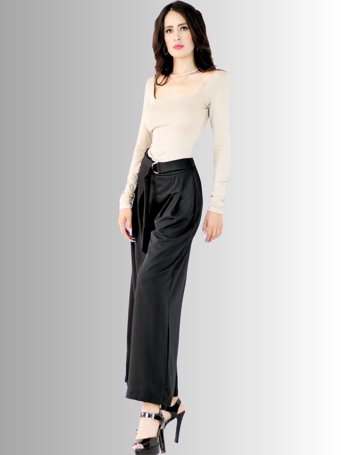 Generic Pantalones Wide Legs para Mujer (MX/US, Alfa, Talla única, Regular, Regular, Negro)